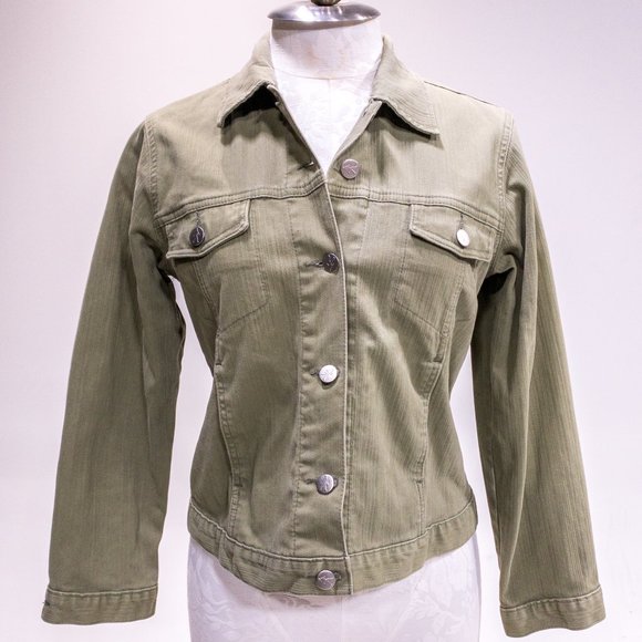 Anthropologie S Cotton Jean Jacket Light Green Tan Grey - Picture 9 of 14